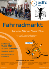 ADFC-Radmarkt bei Grundschule Zewen, Fröbelstraße 1 in der Nähe von Fahrrad Stemper am 13. Mai 2023 von 10.00 bis 12.00 Uhr.